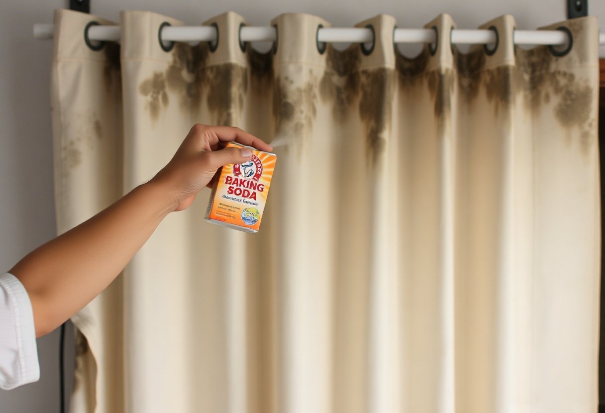 Rắc baking soda lên rèm cửa vải