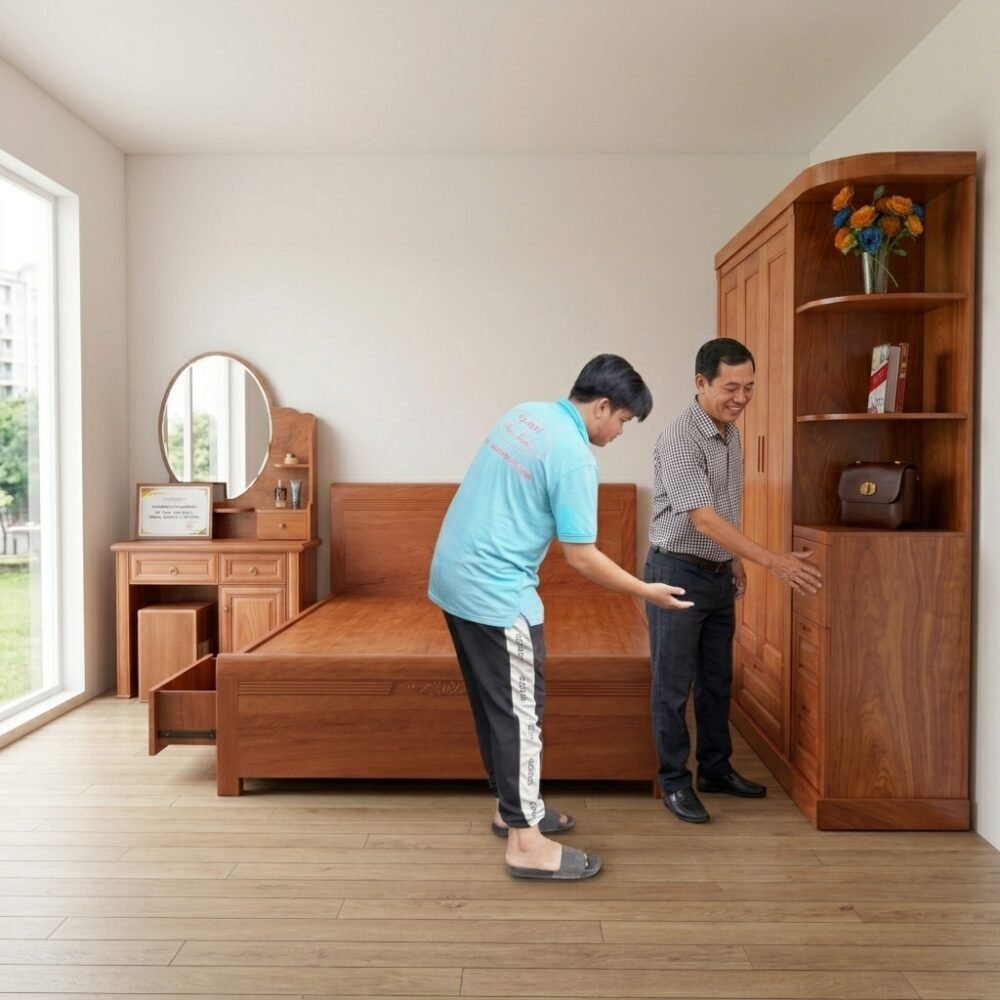 Bộ phòng ngủ gỗ xoan đào - đóng tại xưởng Thái Bình TPHCM