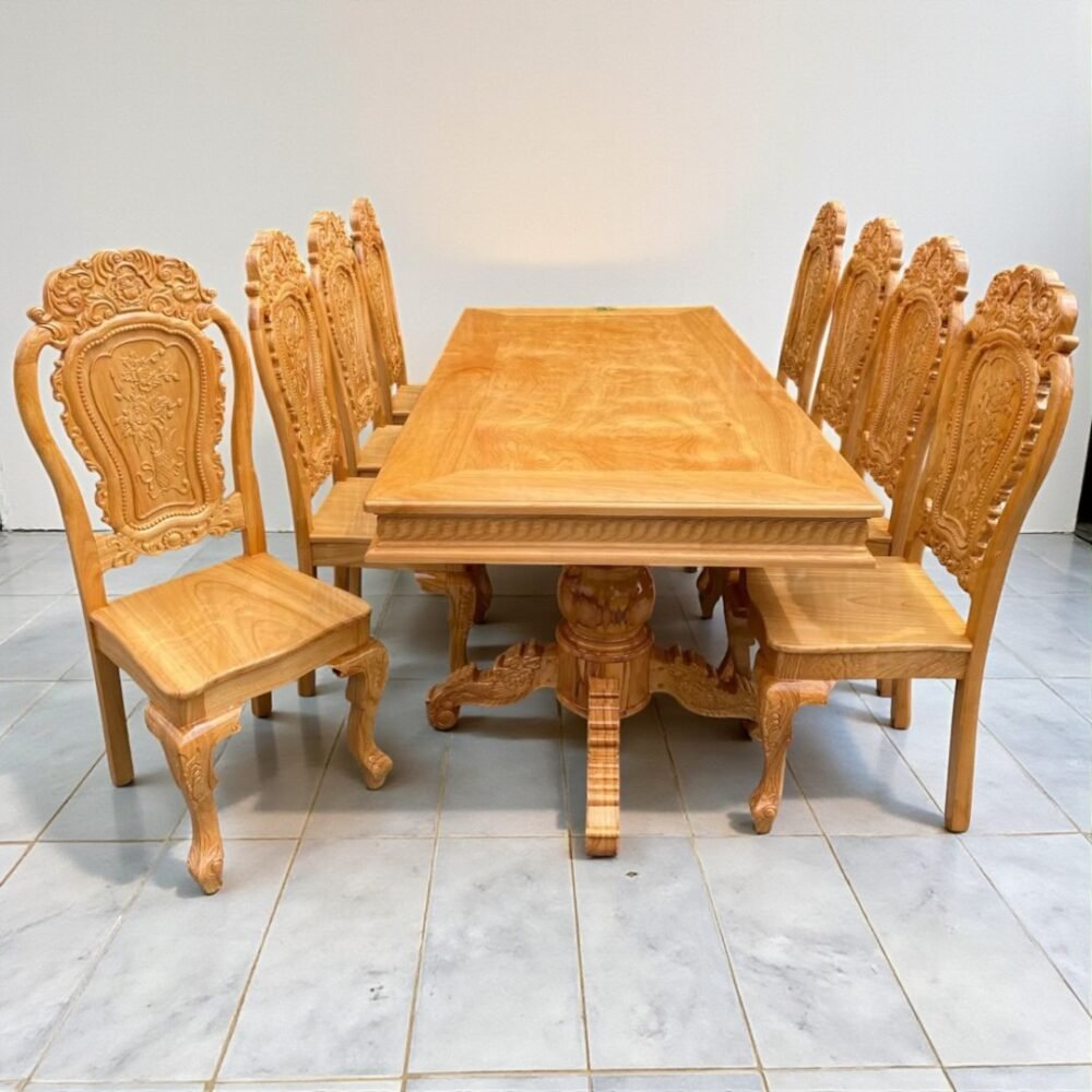 Bộ bàn ăn 8 ghế gỗ gõ đỏ MS 3335 - kỹ thuật đóng mộng chắc chắn