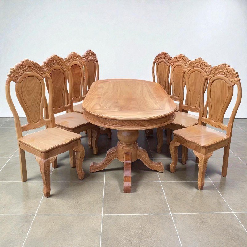 Bàn ăn oval 8 ghế gỗ gõ đỏ MS 3302 - đóng tại xưởng Thái Bình TPHCM