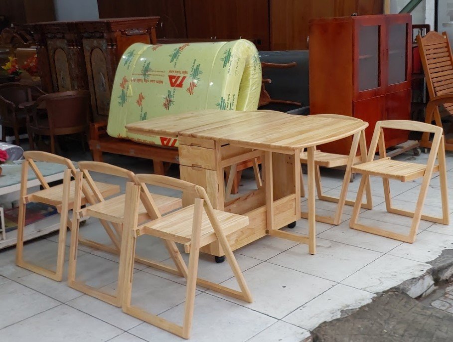 Bàn ăn xếp gọn gỗ tự nhiên