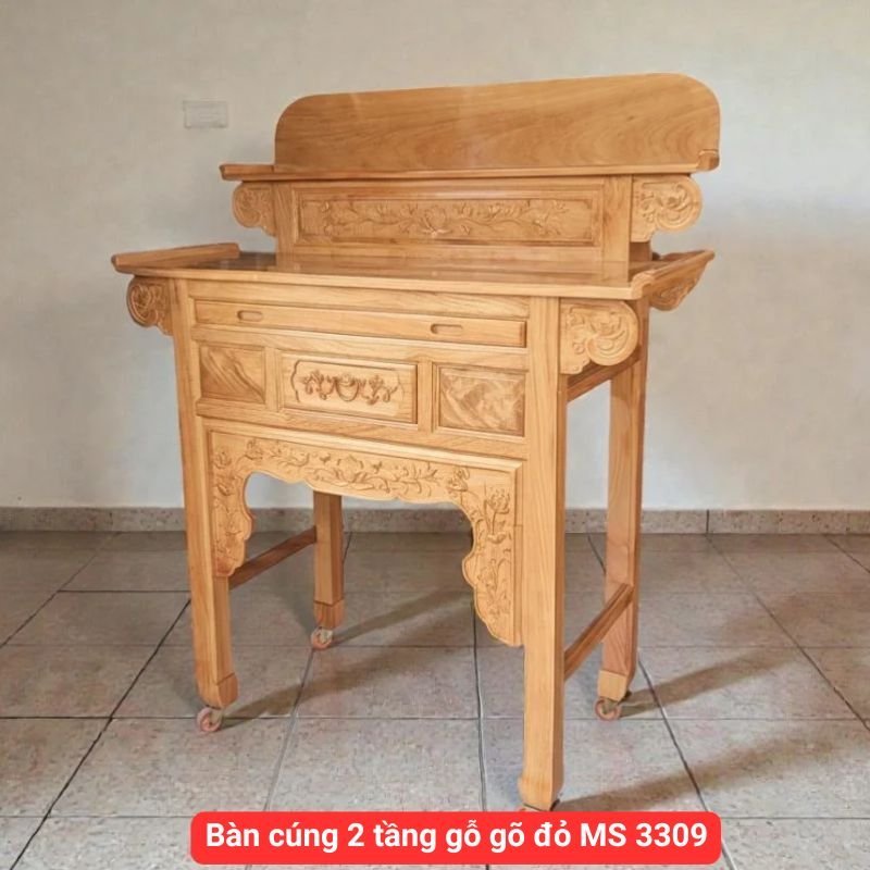 Bàn cúng 2 tầng gỗ gõ đỏ MS 3309