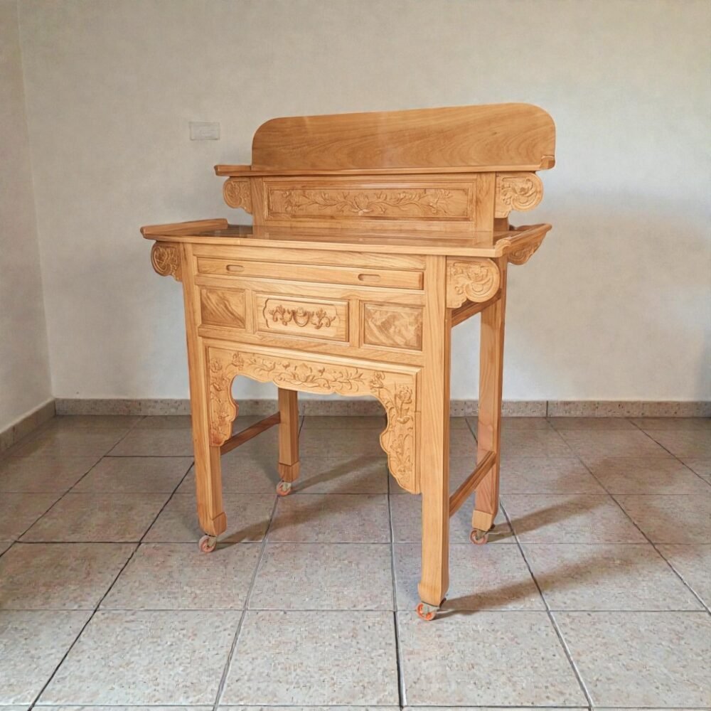 Bàn cúng 2 tầng gỗ gõ đỏ MS 3309 - kỹ thuật đóng mộng chắc chắn