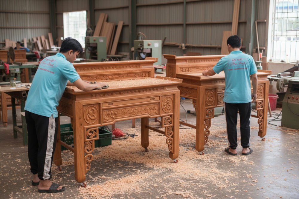 Bàn cúng 2 tầng gỗ hương đá MS 3336 - đóng tại xưởng Thái Bình TPHCM