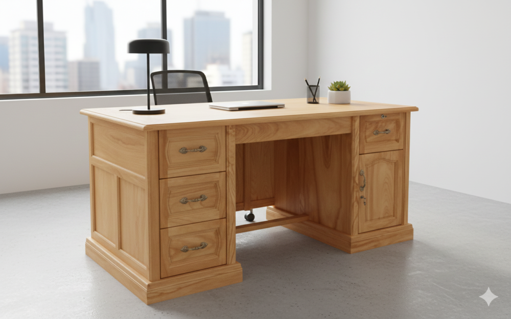 Bàn làm việc bằng gỗ gõ đỏ MS 2064 - kỹ thuật đóng mộng chắc chắn