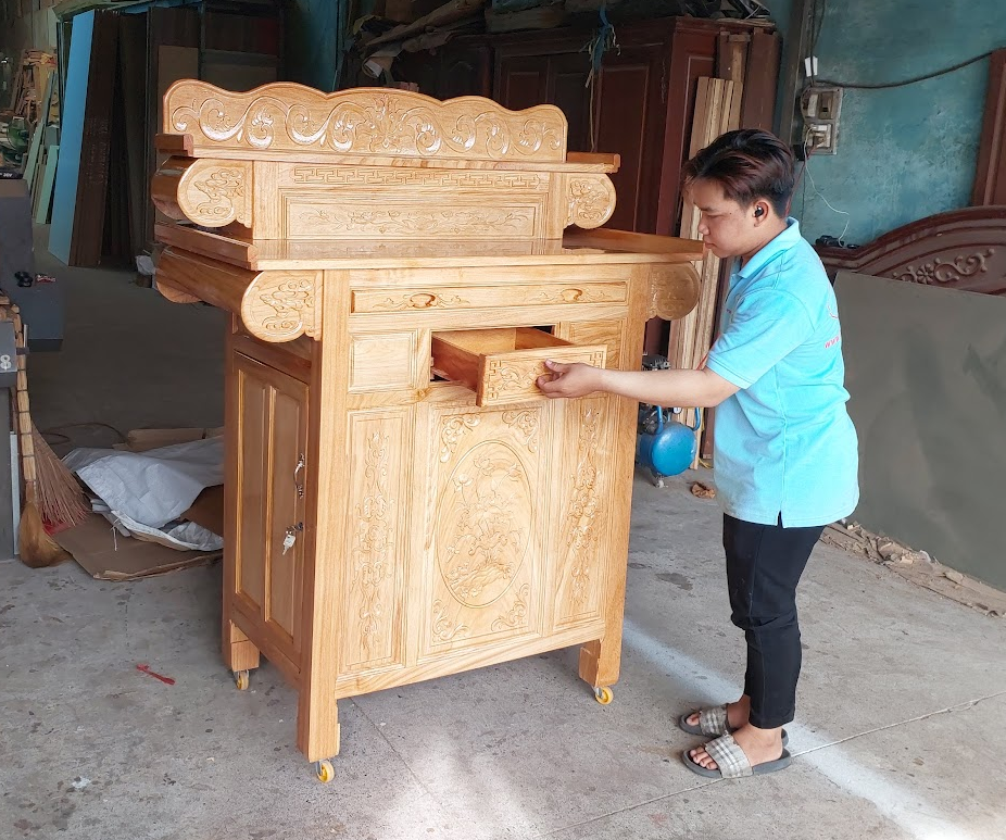 Bàn thờ gia tiên 2 tầng gỗ gõ đỏ