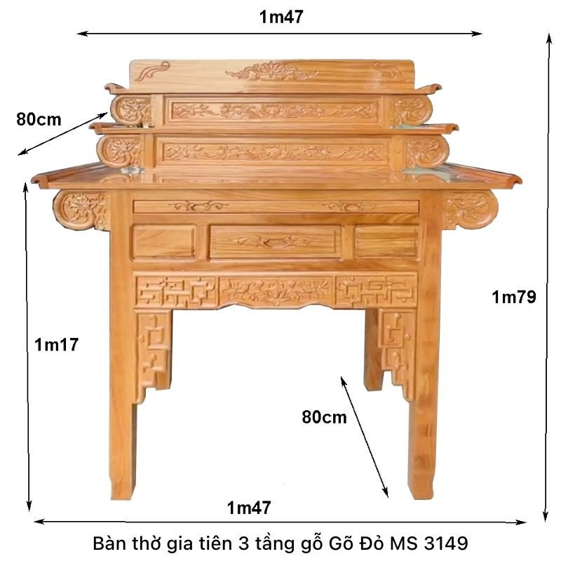 Kích thước bàn thờ 3 tầng gỗ gõ đỏ Kích thước bàn thờ 3 tầng gỗ gõ đỏ