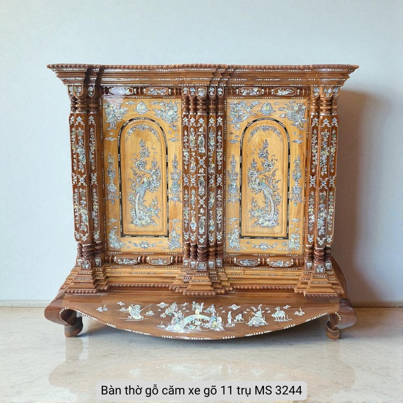 Tủ thờ gỗ căm xe gõ 11 trụ