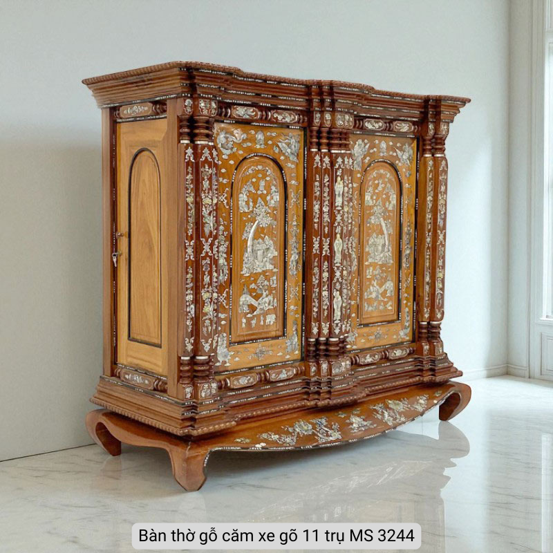 Tủ thờ gỗ căm xe gõ 11 trụ