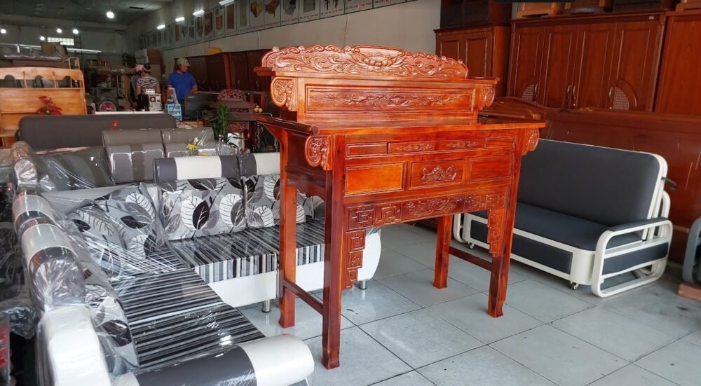 Bàn thờ gỗ tràm 1m54 gỗ tự nhiên MS 3374 - kỹ thuật đóng mộng chắc chắn