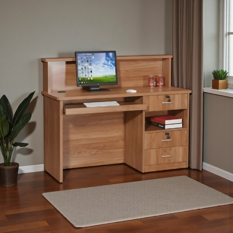 Bàn tính tiền đẹp giá rẻ bằng gỗ MDF lõi xanh màu vân gỗ xoan