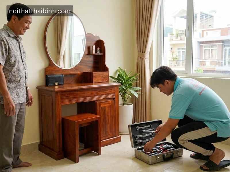 Bàn trang điểm gỗ tự nhiên vân cẩm - bề mặt hoàn thiện