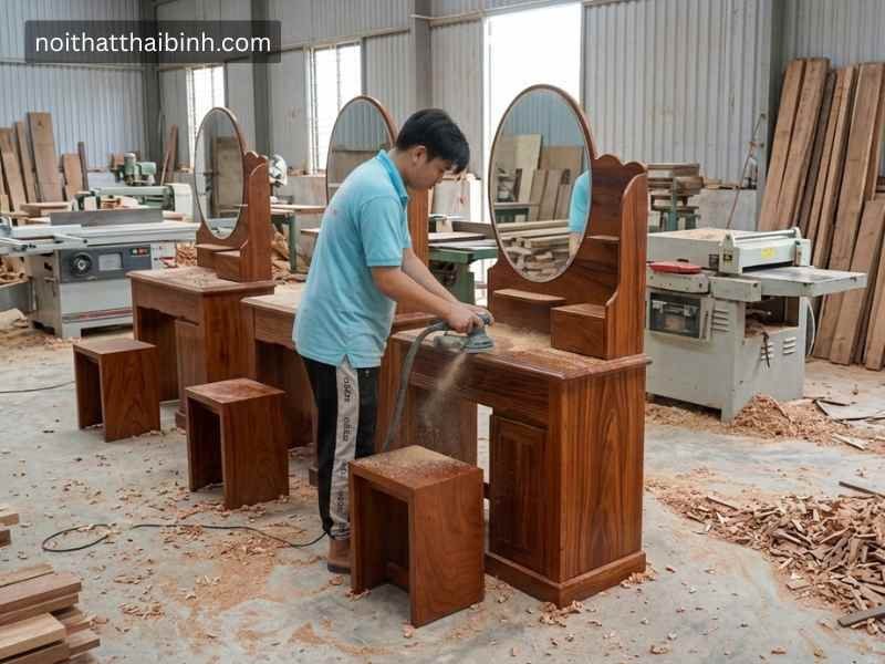 Bàn trang điểm gỗ tự nhiên vân cẩm - kỹ thuật đóng mộng chắc chắn