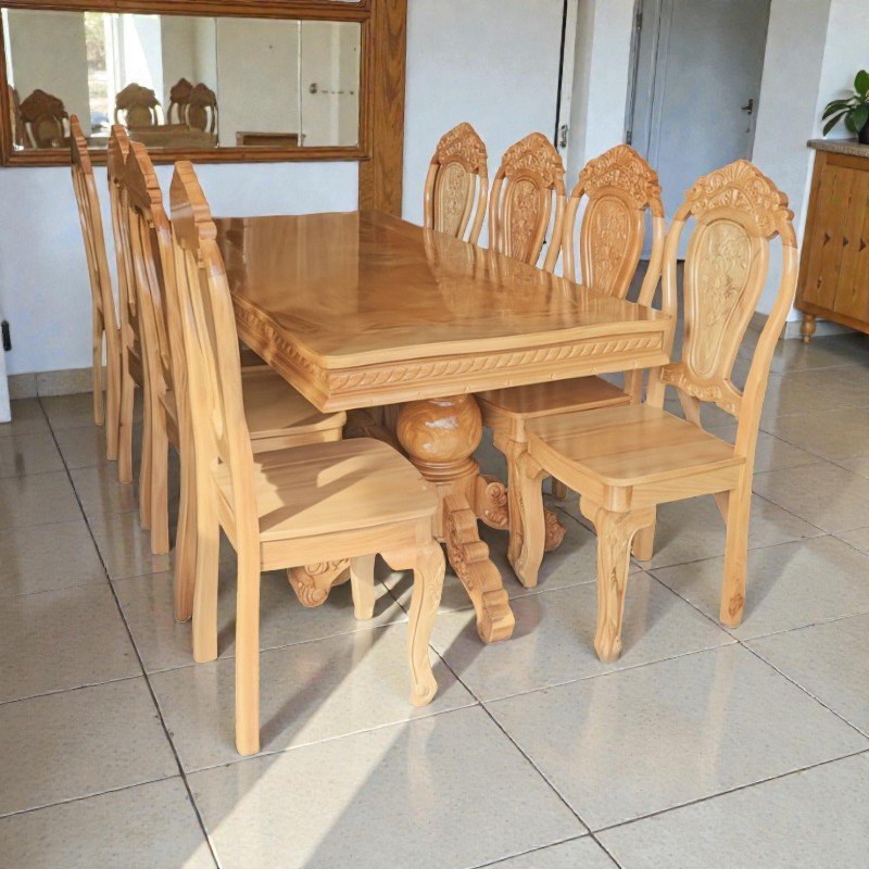 Bộ bàn ăn 8 ghế gỗ gõ đỏ MS 3308 - góc nghiêng