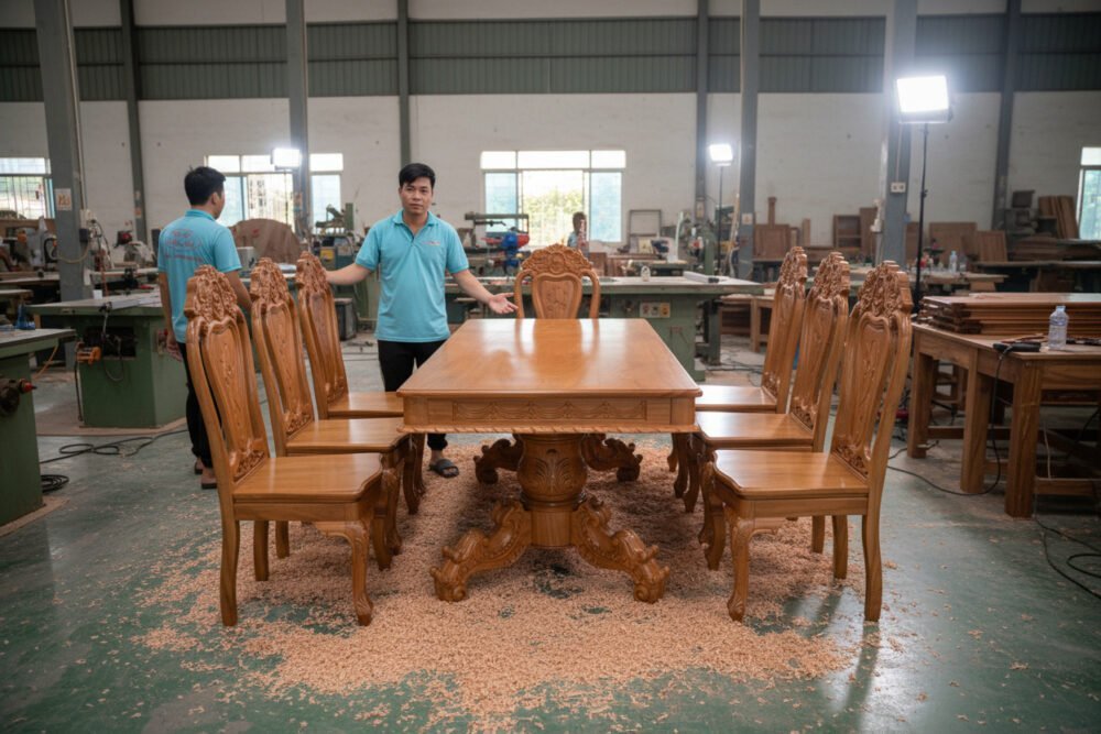 Bộ bàn ăn 8 ghế gỗ tự nhiên