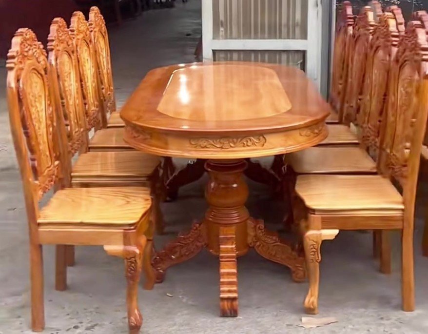 Bàn hột xoài 8 ghế gỗ căm xe gõ MS 3323 - kỹ thuật đóng mộng chắc chắn