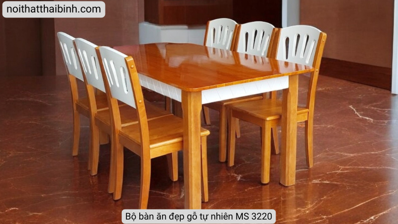 Không gian phòng ăn sử dụng bộ bàn ăn gỗ 6 ghế mã 3220 Bộ bàn ăn đẹp MS 3220 - kỹ thuật đóng mộng chắc chắn