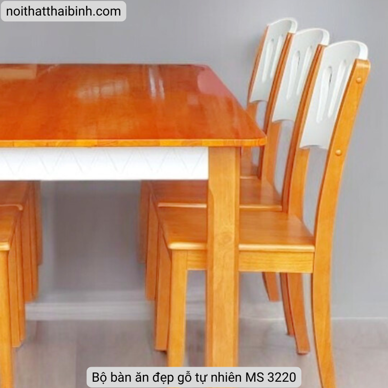 Chi tiết hoàn thiện bề mặt và vân gỗ tự nhiên bộ bàn ăn gỗ Bộ bàn ăn đẹp MS 3220 - góc nghiêng