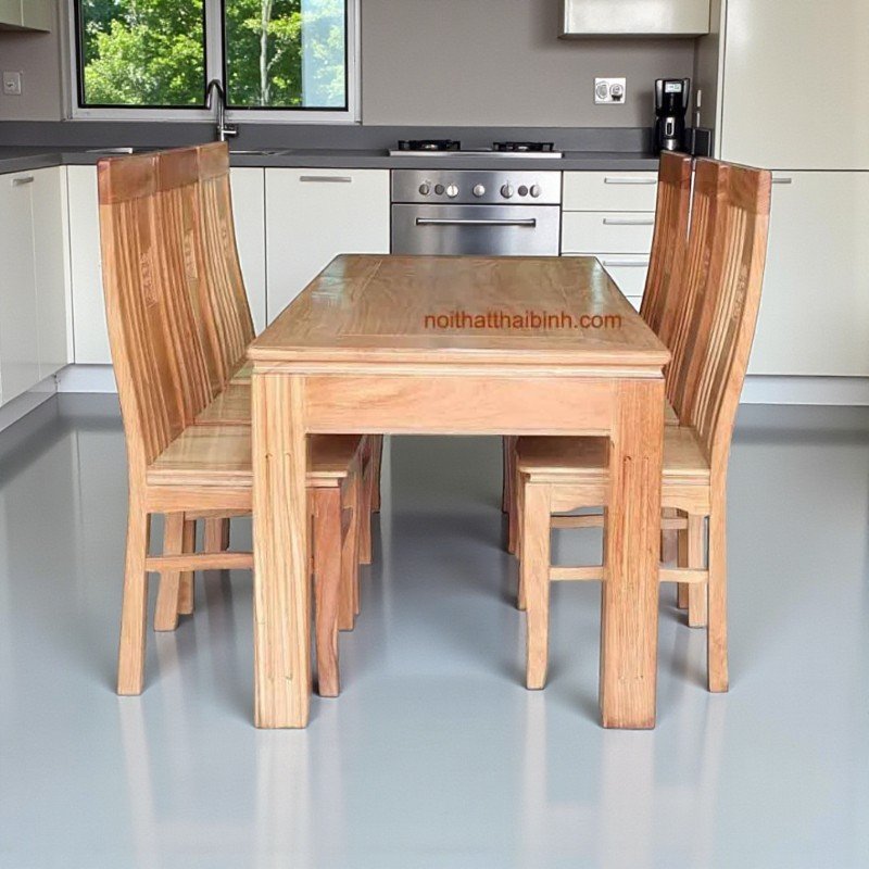 Bộ bàn ăn gỗ gõ 6 ghế MS 1616 - kỹ thuật đóng mộng chắc chắn