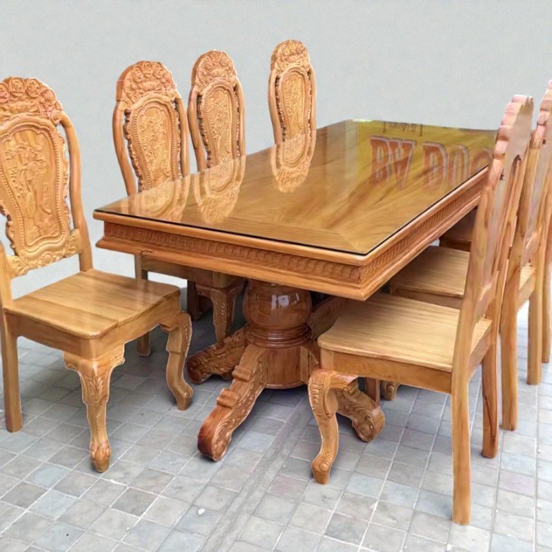 Bộ bàn ăn gỗ gõ đỏ MS 3327 - góc nghiêng