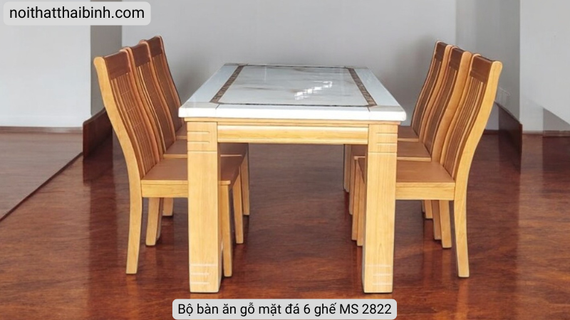 Bộ bàn ăn gỗ mặt đá 6 ghế