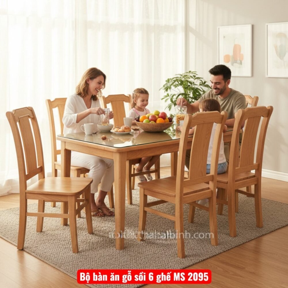 Bộ bàn ăn gỗ sồi 6 ghế MS 2095 - nhìn tổng thể