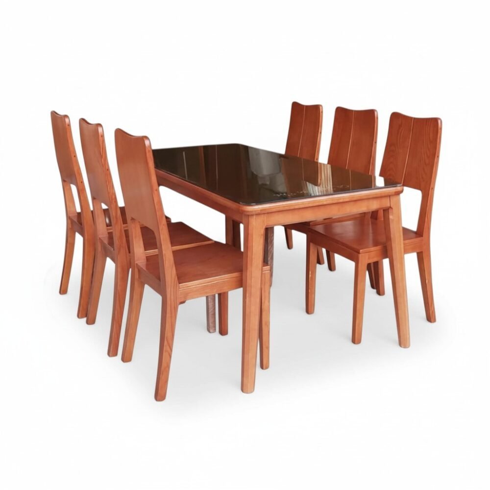 Bộ bàn ăn gỗ sồi 6 ghế MS 2085 - góc nghiêng