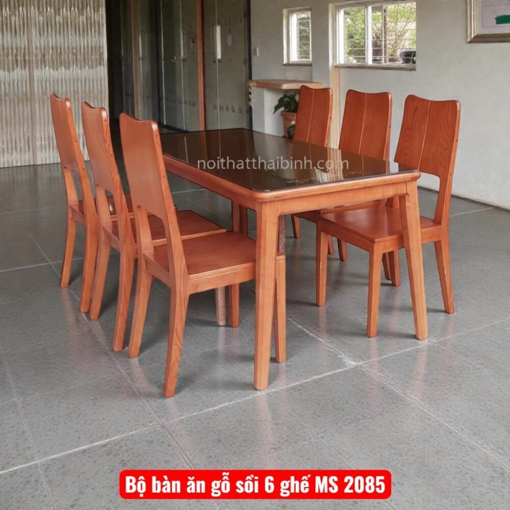 Bộ bàn ăn gỗ sồi 6 ghế MS 2085 - kỹ thuật đóng mộng chắc chắn