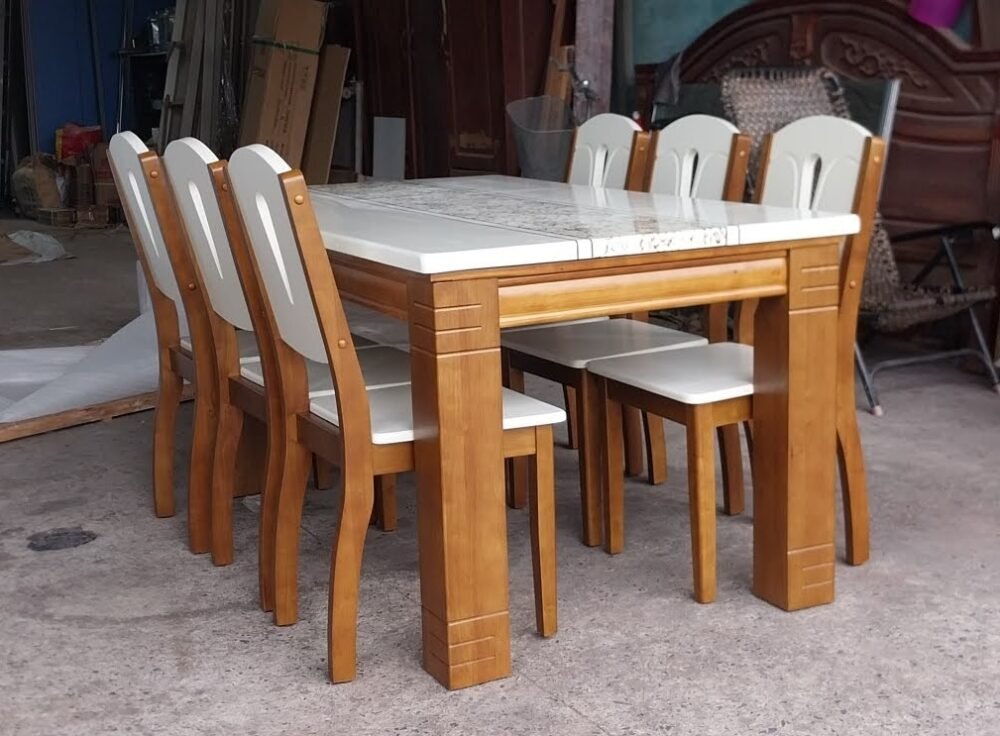 Bộ bàn ăn mặt đá MS 3223 - góc nghiêng