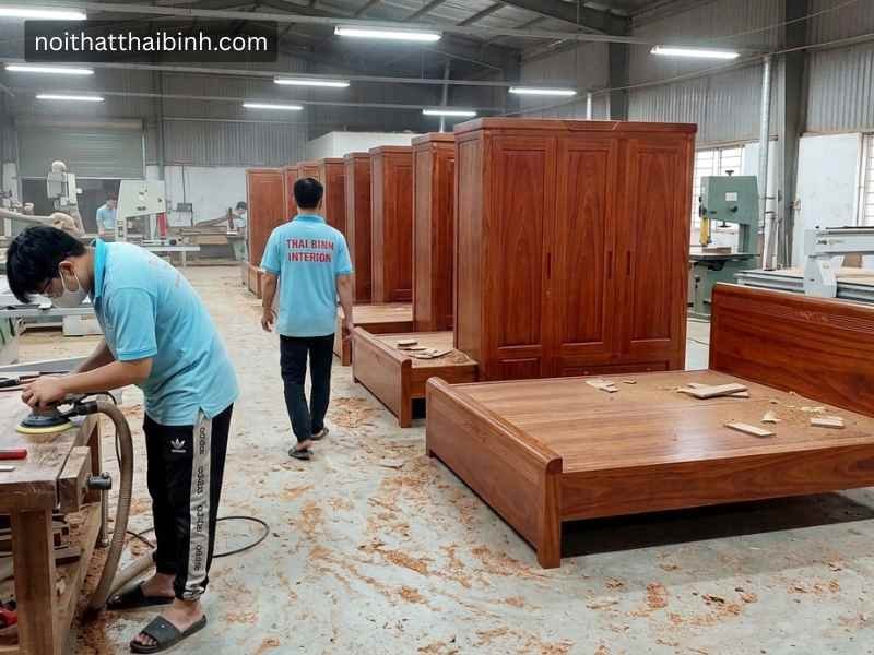 Combo phòng ngủ gỗ tự nhiên vân cẩm - kỹ thuật đóng mộng chắc chắn