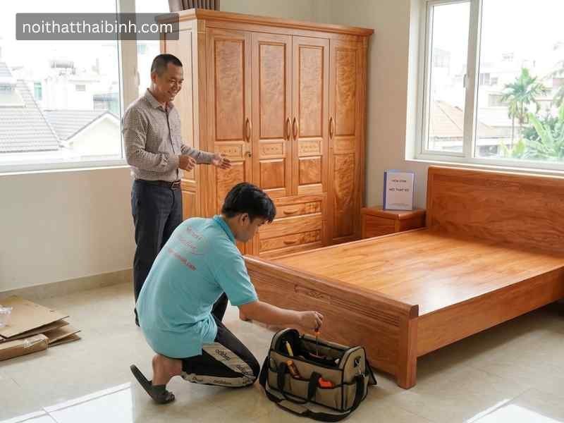 Bộ phòng ngủ gỗ tự nhiên vân Đinh Hương
