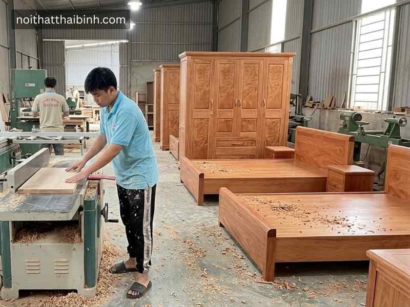 Bộ phòng ngủ gỗ tự nhiên vân Đinh Hương tại xưởng mộc nội thất Thái Bình