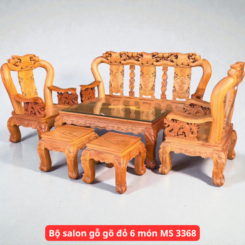 Bộ salon gỗ gõ đỏ 6 món MS 3368