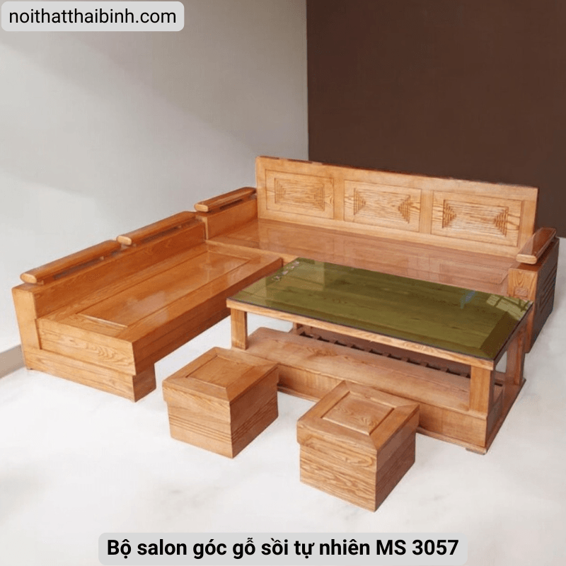 Bộ salon góc gỗ sồi tự nhiên MS 3057