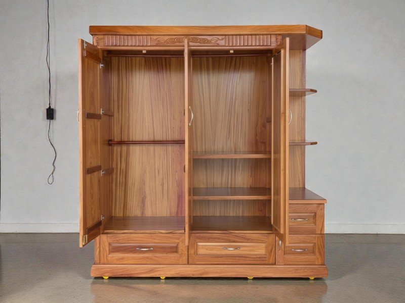 Tủ quần áo gỗ gõ đỏ có kệ trang trí MS 3303 - góc nghiêng