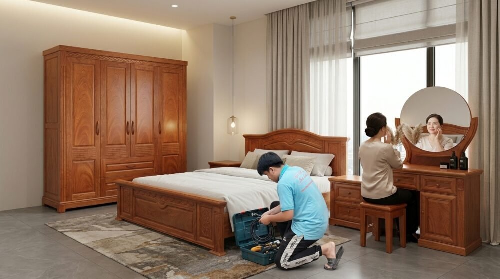 Combo phòng ngủ gỗ tự nhiên - bề mặt hoàn thiện