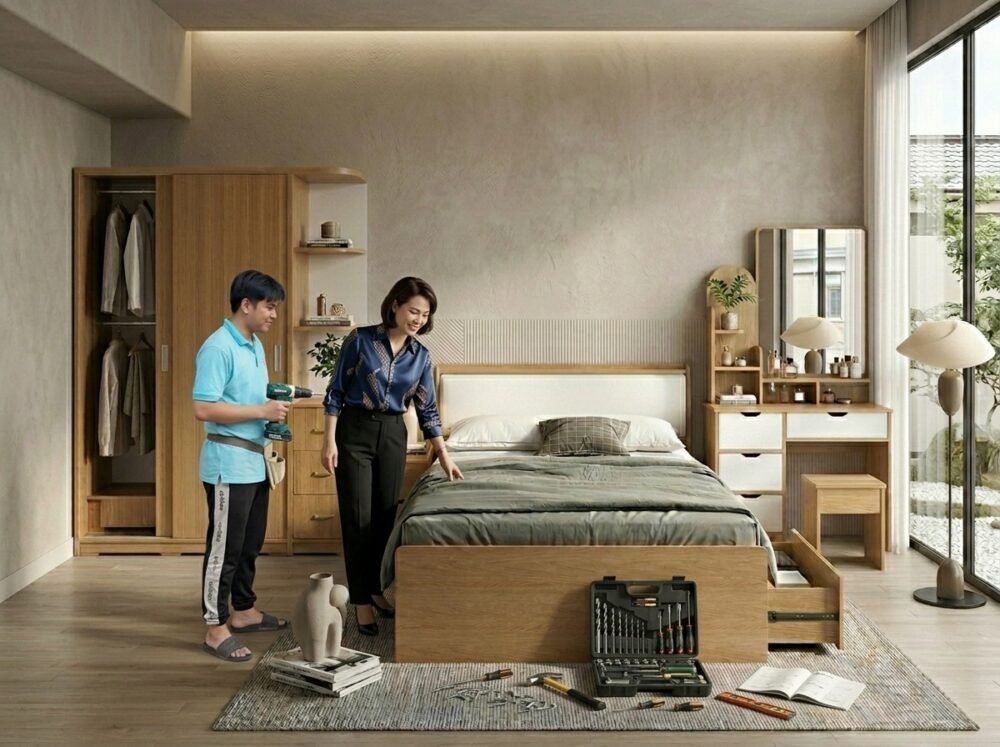 Combo phòng ngủ hiện đại MS 3446 - bề mặt hoàn thiện