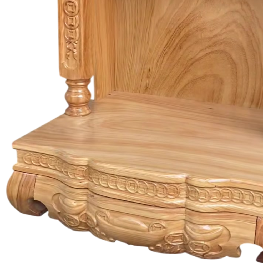 Chi tiết bàn thờ Thần Tài gỗ Gõ Đỏ 60cm chạm khắc đẹp