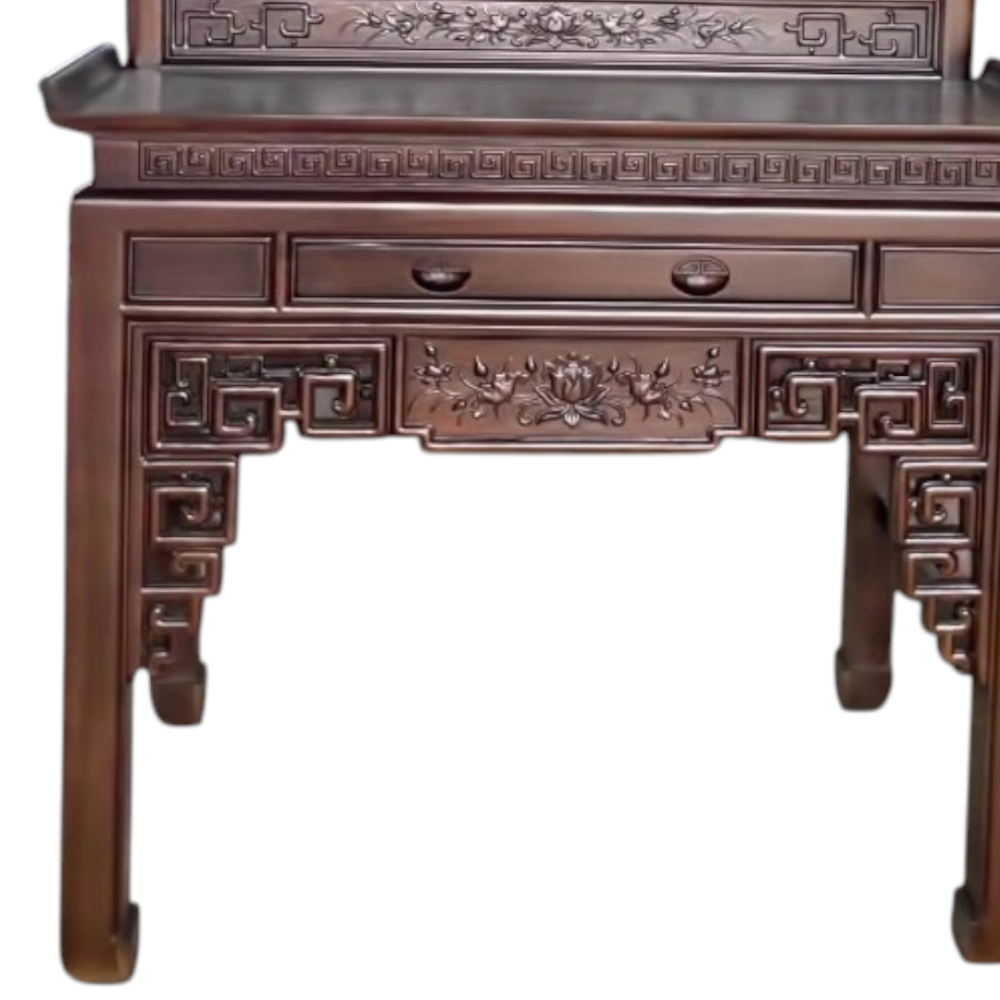 Chi tiết bàn thờ gỗ 3 tầng sơn màu óc chó không gian thờ cúng đẹp