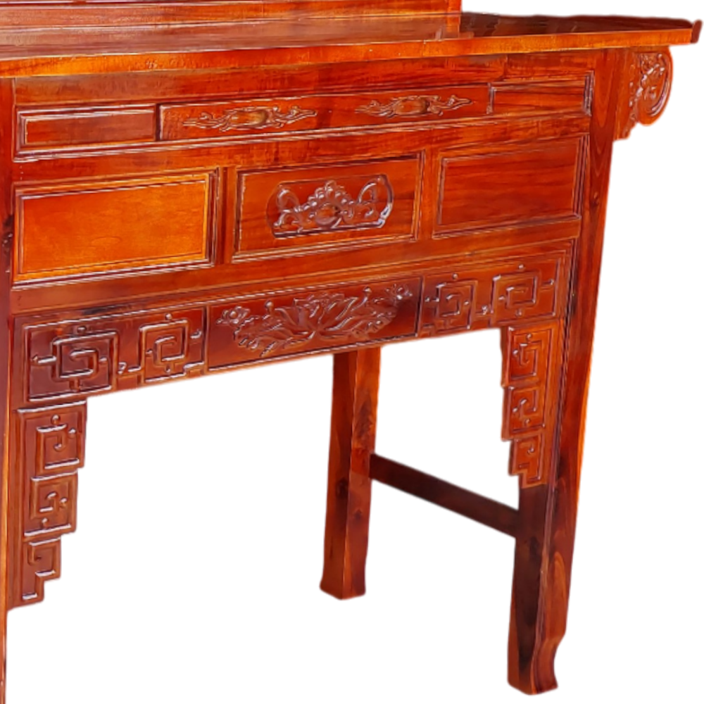 Bàn thờ gỗ tràm 1m54 gỗ tự nhiên MS 3374 - góc nghiêng