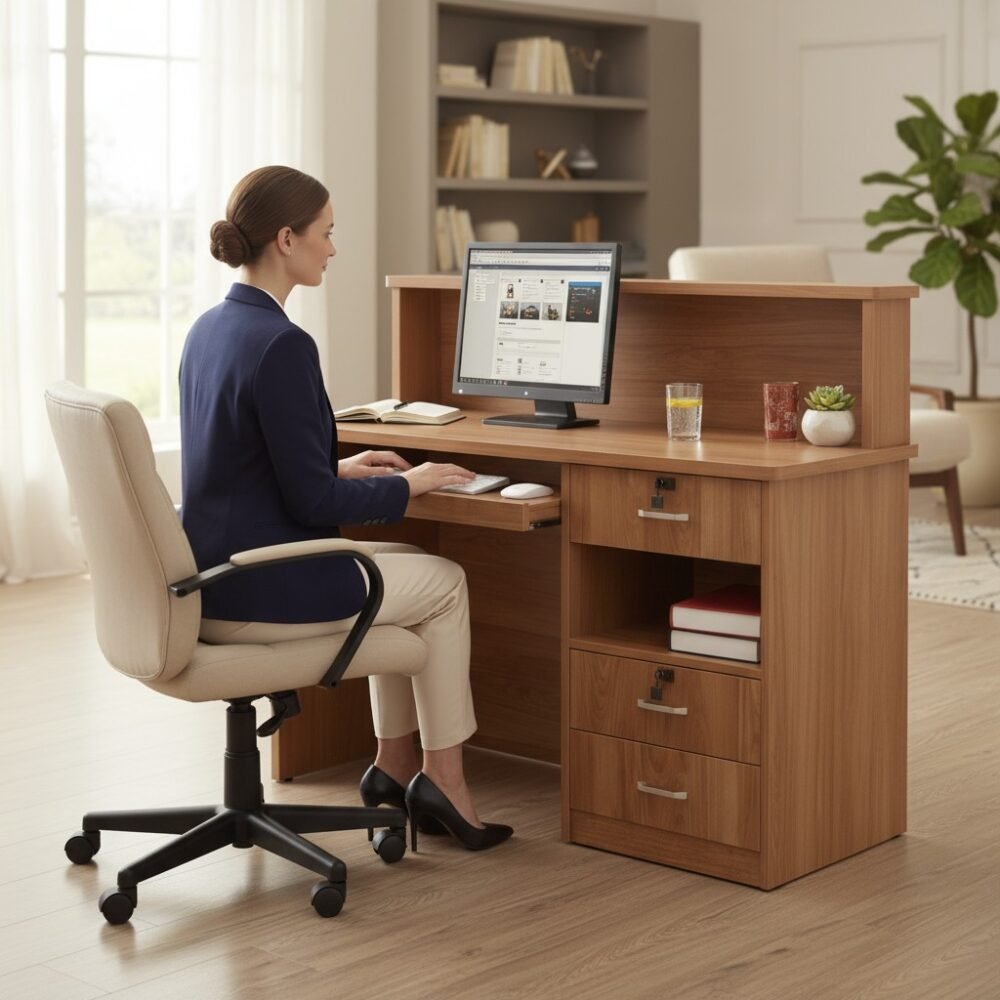 Chi tiết bàn tính tiền mặt bàn rộng rãi, ngăn kéo tiện lợi