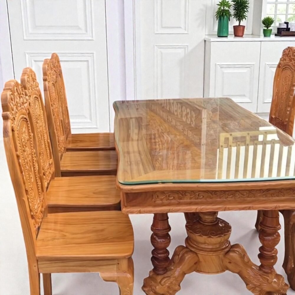 Bộ bàn ăn 8 ghế gỗ gõ đỏ chân sư tử MS 3341 - chi tiết vân gỗ tự nhiên