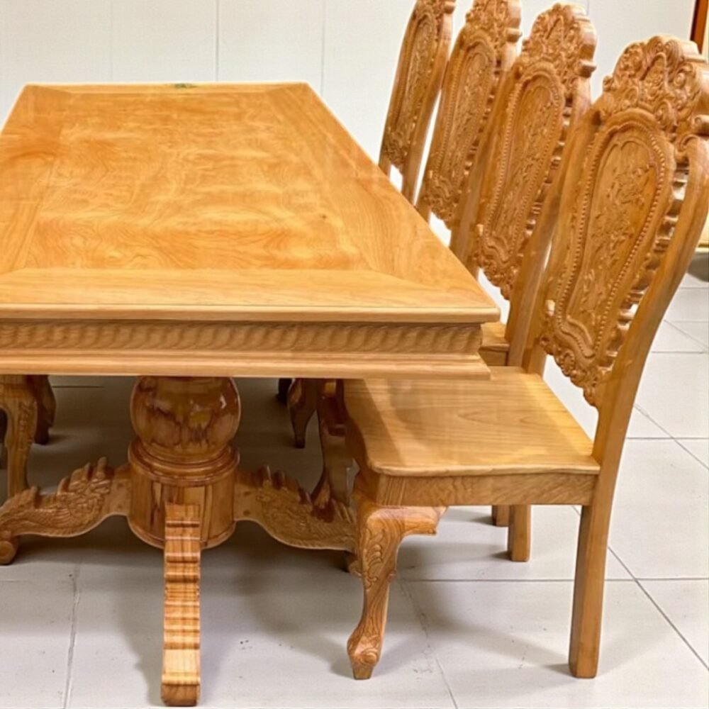 Bộ bàn ăn 8 ghế gỗ gõ đỏ MS 3335 - góc nghiêng