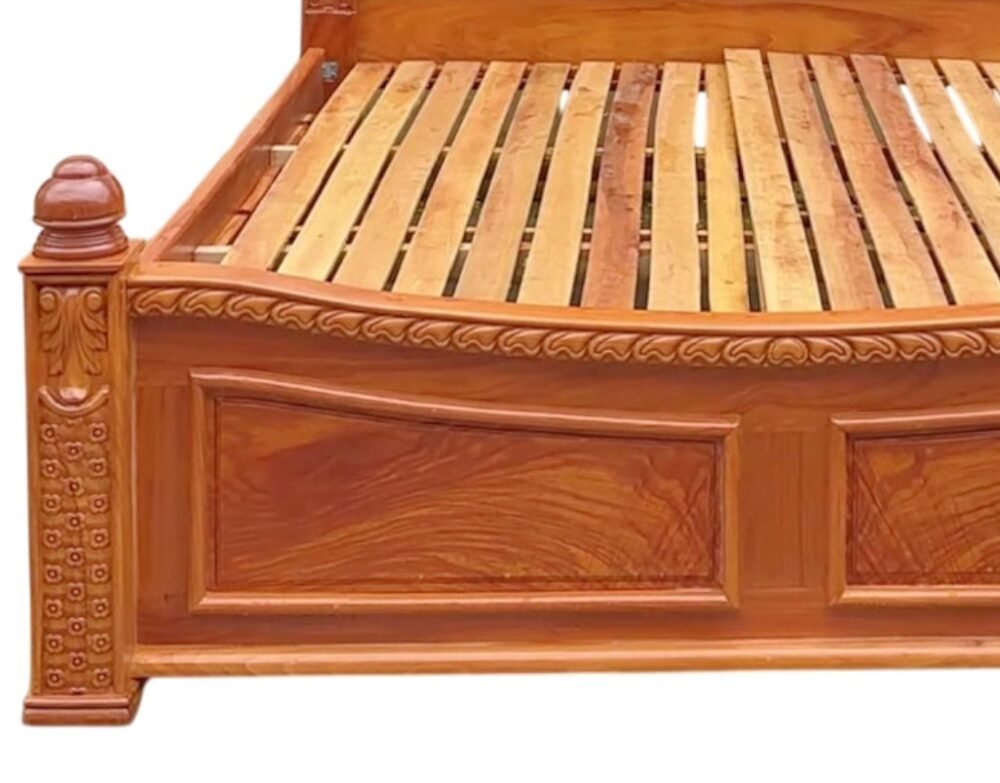 Giường Gõ Đỏ Tự Nhiên Cao Cấp MS 3442 - góc nghiêng