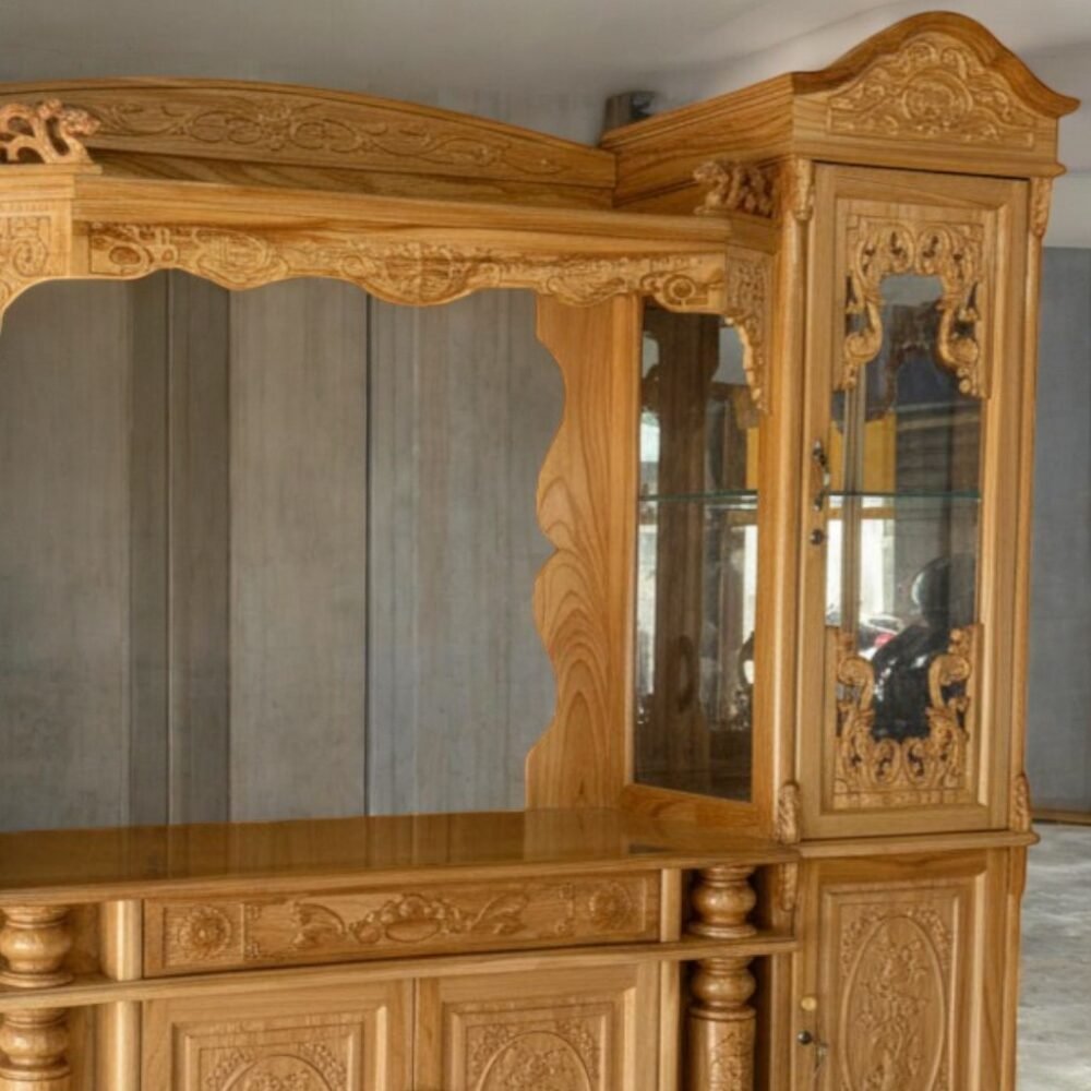 Kệ tivi kết hợp bàn thờ gỗ gõ đỏ MS 3317 - góc nghiêng