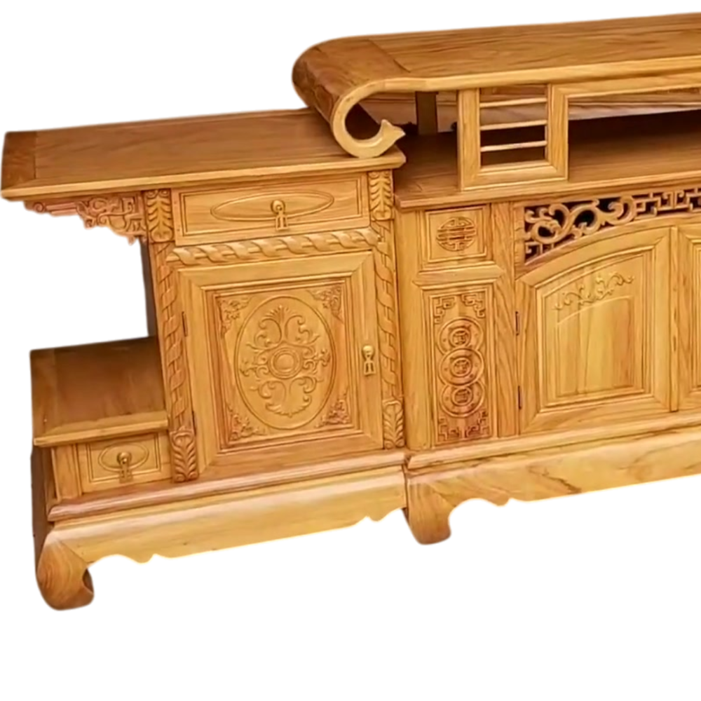 Kệ tivi gỗ gõ đỏ tự nhiên MS 3361 - nhìn tổng thể
