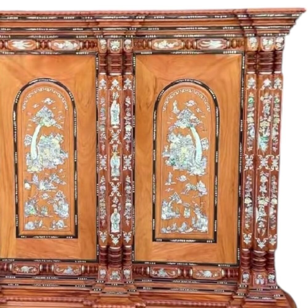 Chi tiết khảm xà cừ tủ thờ gỗ căm xe gõ đỏ 9 trụ