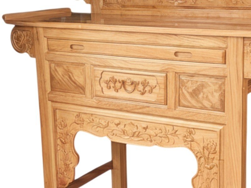 Bàn cúng 2 tầng gỗ gõ đỏ MS 3309 - góc nghiêng