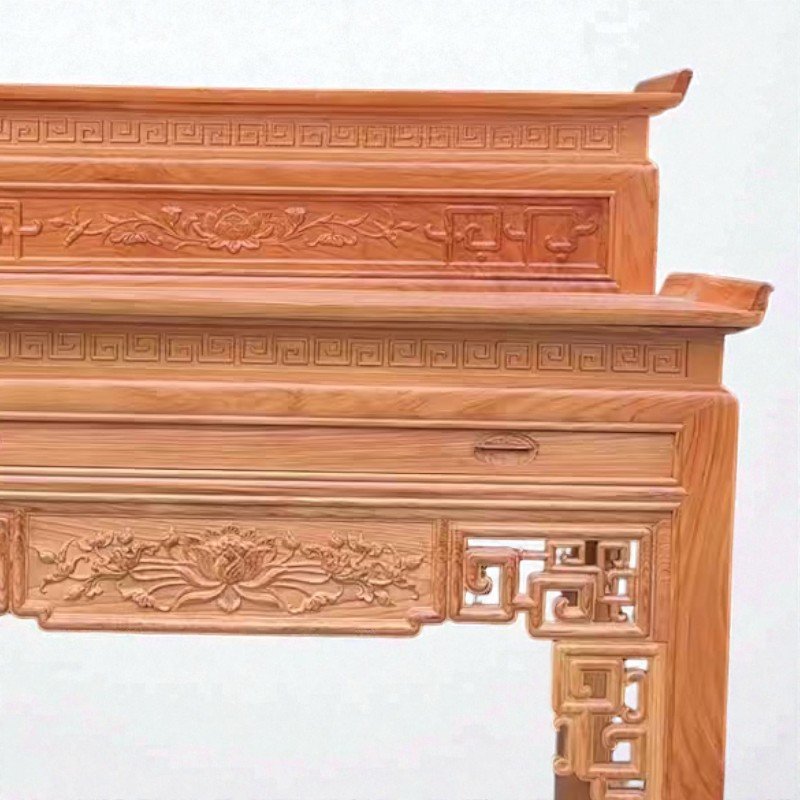 Bàn thờ nhị cấp gỗ gõ đỏ tự nhiên MS 3357 - góc nghiêng