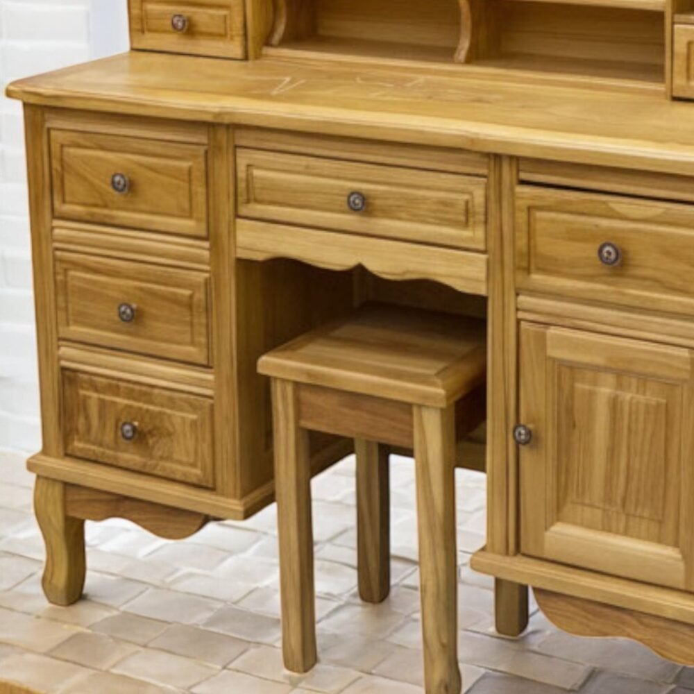 Chi tiết ngăn kéo bàn trang điểm gỗ gõ tự nhiên Bàn trang điểm gỗ gõ MS 3305 - góc nghiêng